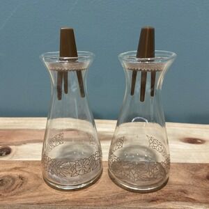Pyrex Corelle Woodland Salt & Pepper Shaker Set Brown and Clear 1970's Vintage